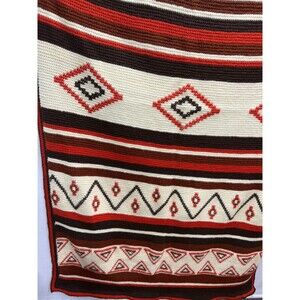 Vintage Afghan Crotchet Handmade Throw Blanket Earthy Colors 80" x 42"